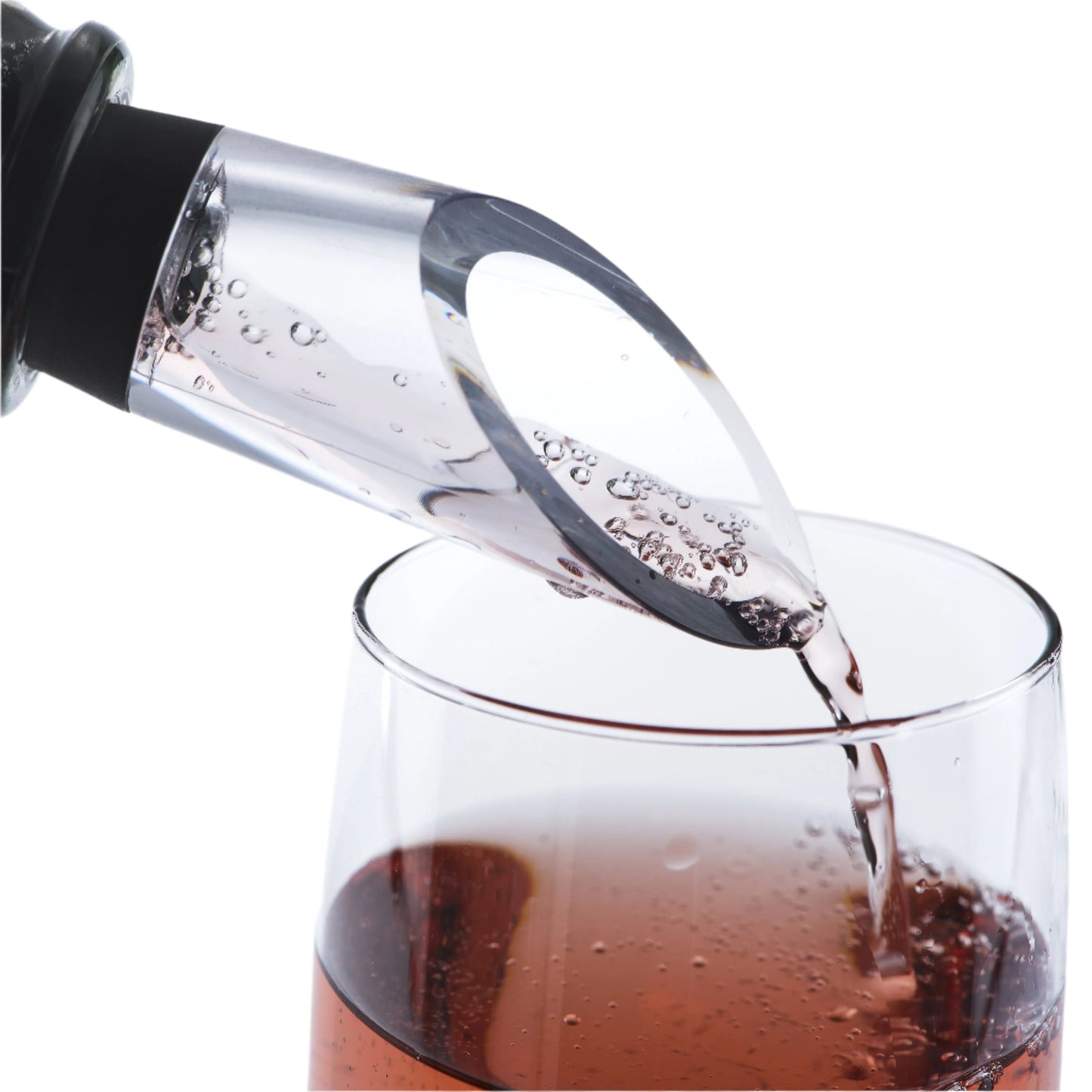 Close up of pouring wine into a wine glass out of the acrylic wine chiller stick